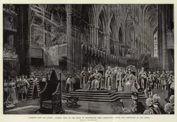 Crowned King and Queen, General View of the Scene in Westminster Abbey Immediately After the Coronation of the Queen